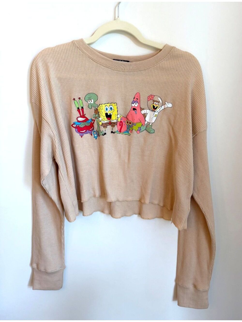 Nickelodeon SpongeBob SquarePants Beige Cropped Long Sleeve Shirt Medium